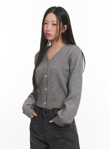 classic-button-v-neck-cardigan-cf524 / Gray