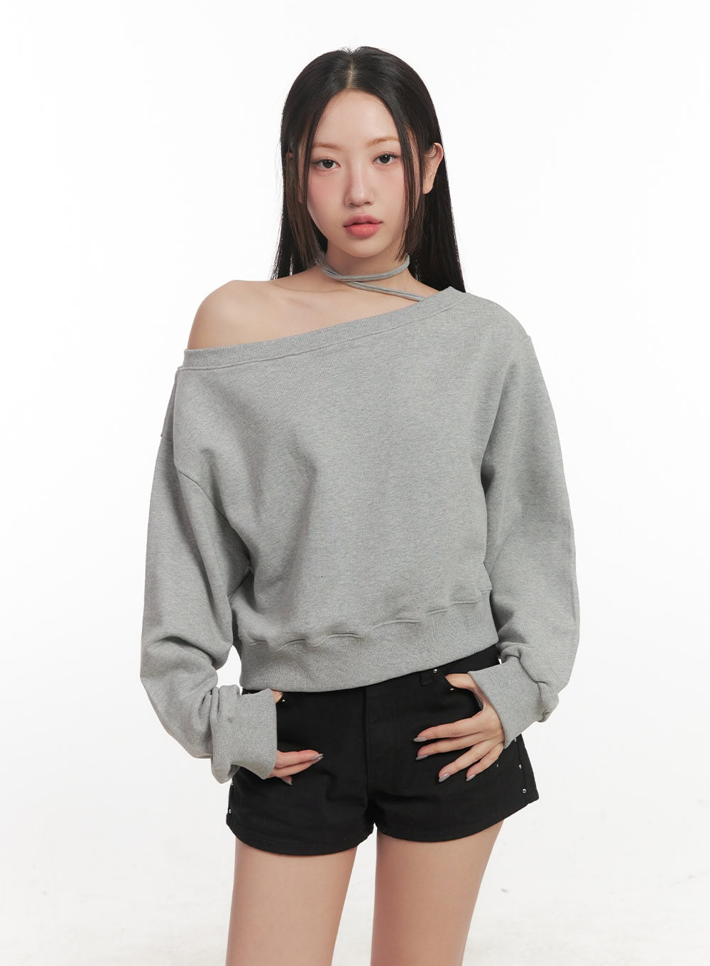 String One-Shoulder Crop Sweatshirt CF526