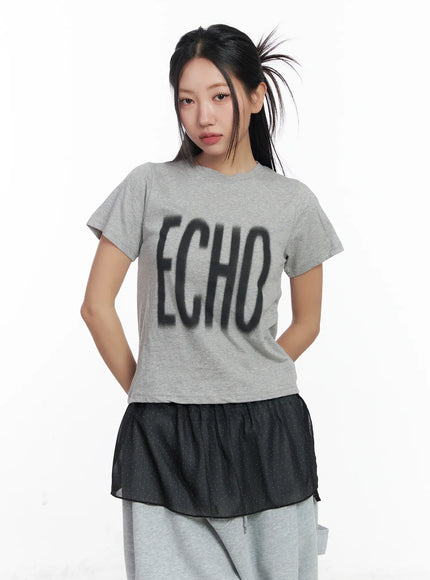 echo-lettering-crop-tee-cj530 / Gray