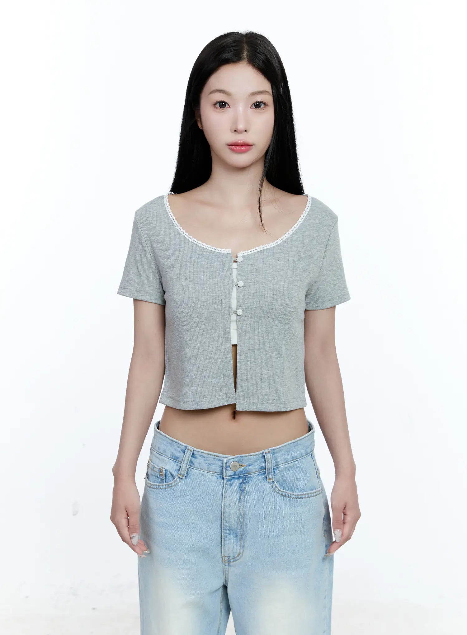 Cropped Button-Up Short Sleeve Cardigan CG512
