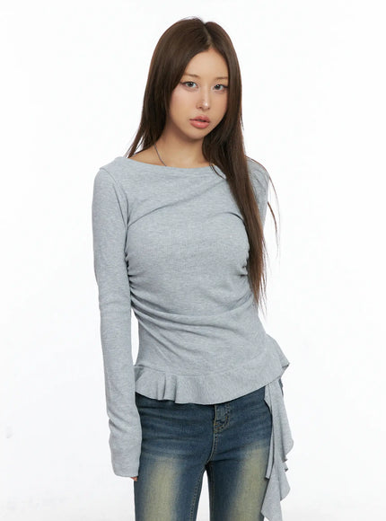 assymetrical-chic-long-sleeve-top-cs504 / Gray