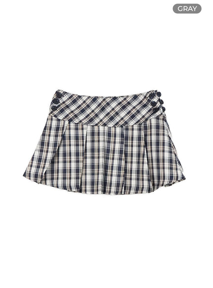 checkered-pleated-mini-skirt-cl425 / Gray