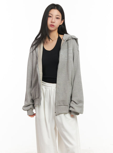 essential-oversized-zip-up-hooded-jacket-cm503 / Gray