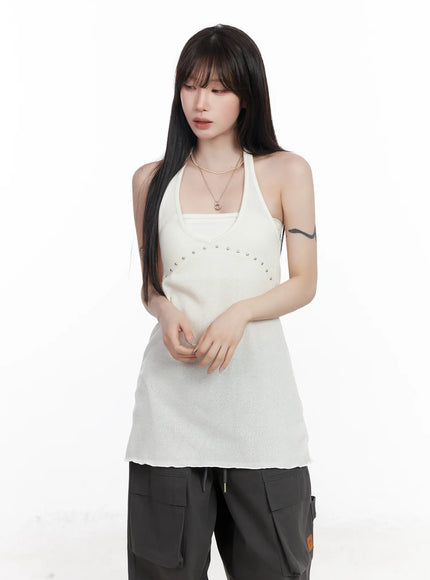 halter-neck-mini-dress-cf523 / Light beige