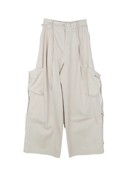 strap-cargo-wide-leg-pants-cu518 / Light beige