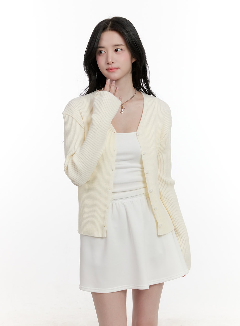 ribbed-slim-fit-buttoned-cardigan-cf528 / Light beige