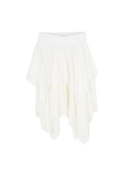 asymmetric-floral-midi-skirt-cy513 / Light beige