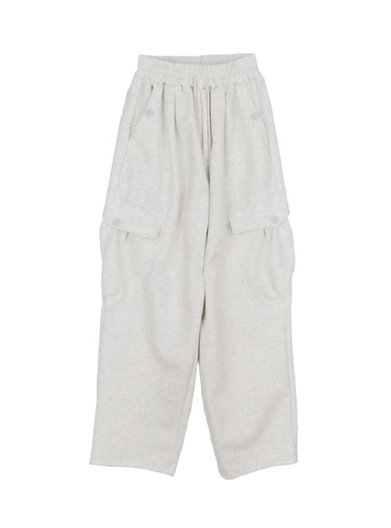 button-wide-leg-cargo-sweatpants-cf509 / Light beige