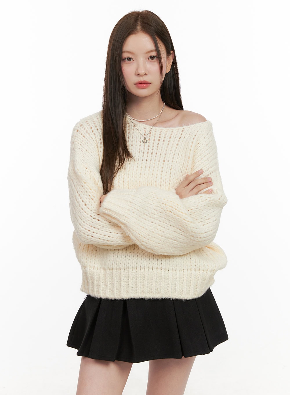 one-shoulder-solid-sweater-od412 / Light beige