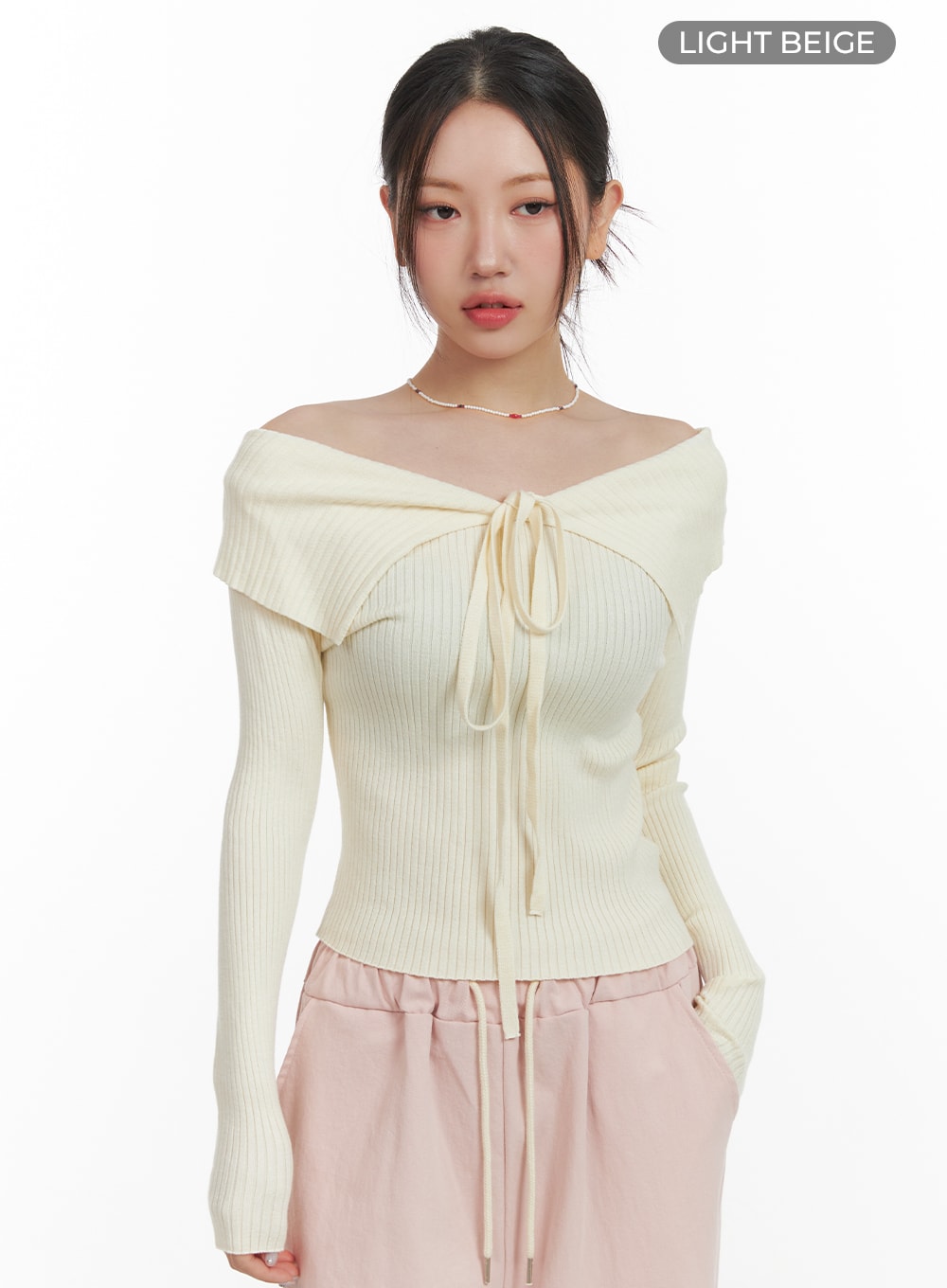 ribbed-halter-knit-top-oa415 / Light beige