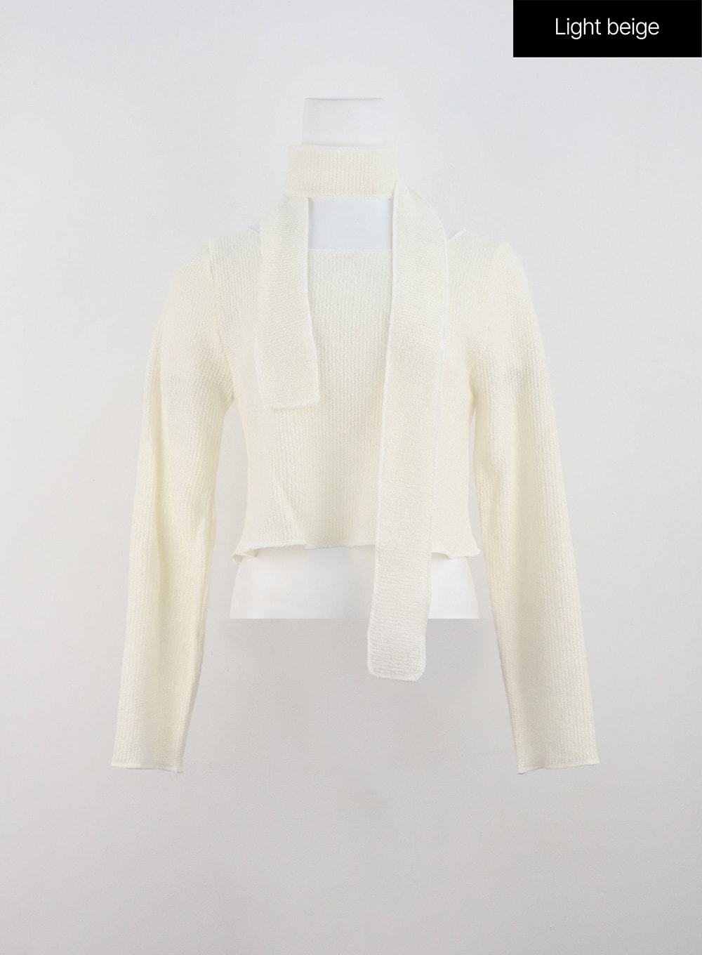 round-neck-crop-sweater-with-scarf-od307 / Light beige