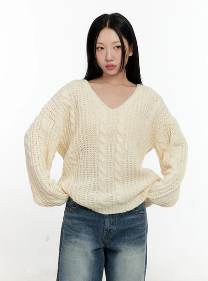 Cozy Cable Knit Oversized V-Neck Sweater CN505
