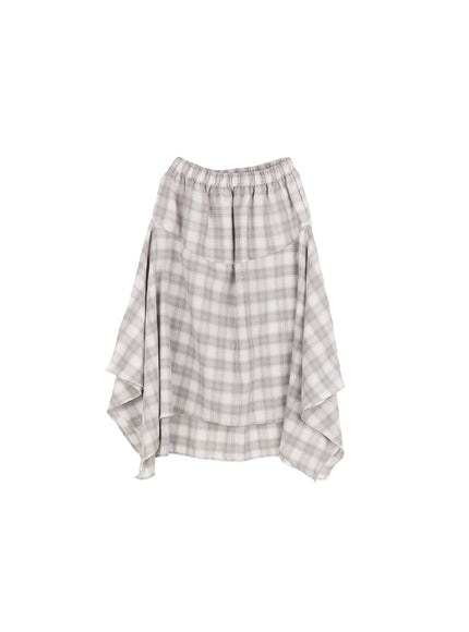 Checkered Ruffle Flare Midi Skirt CM518