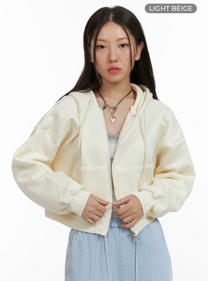 crop-zip-up-hoodie-ol408 / Light beige