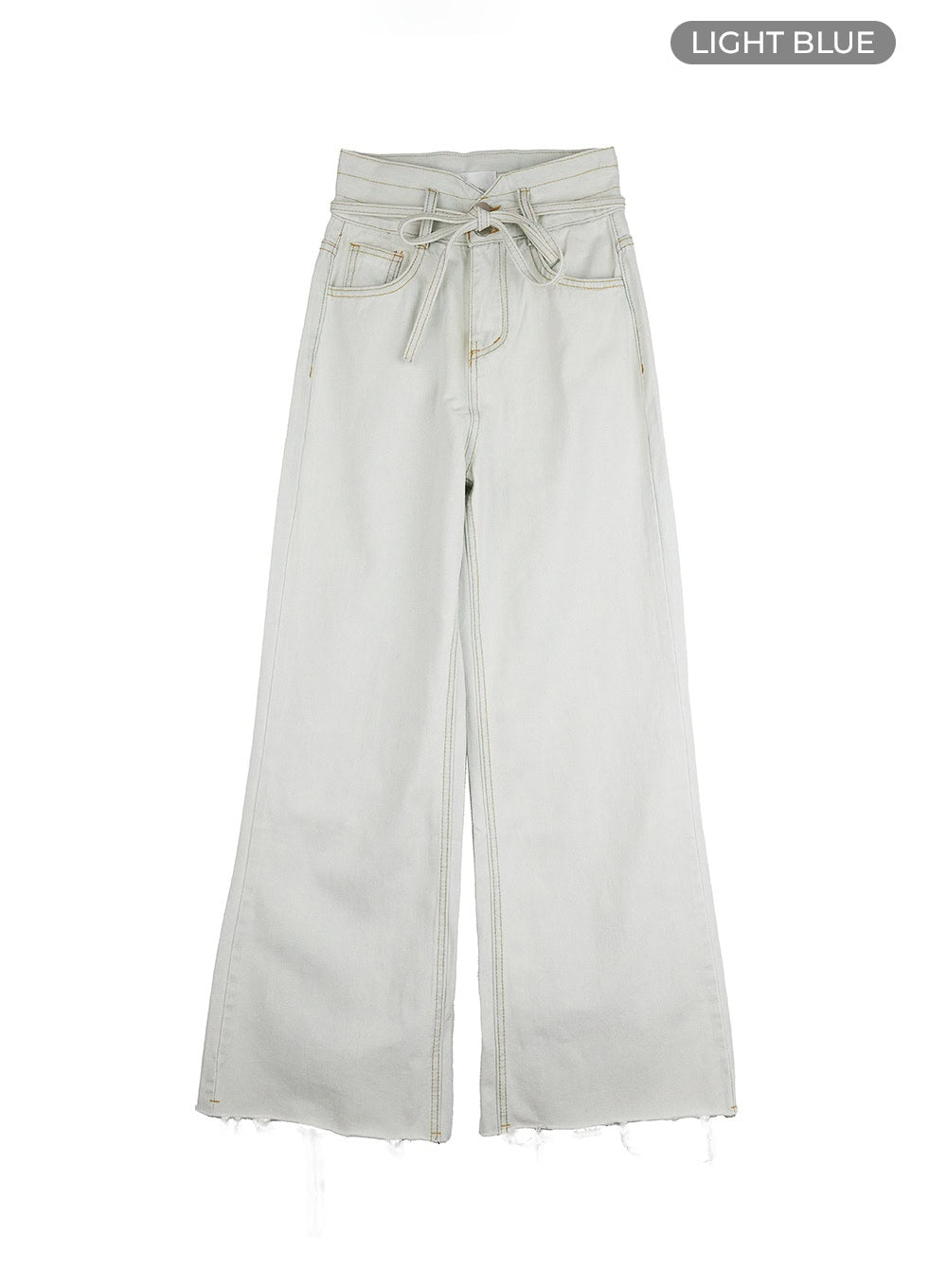 high-waist-belt-strap-denim-wide-leg-jeans-ol411 / Light blue