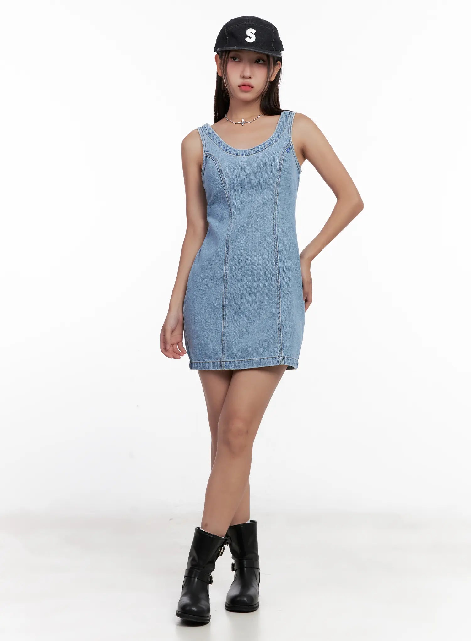 denim-mini-dress-cl521 / Light blue