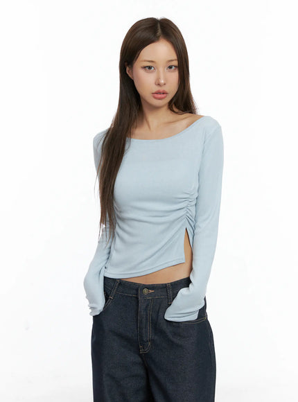 side-slit-long-sleeve-crop-top-cs505 / Light blue