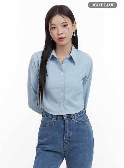 slim-fit-crop-collar-shirt-oo416 / Light blue