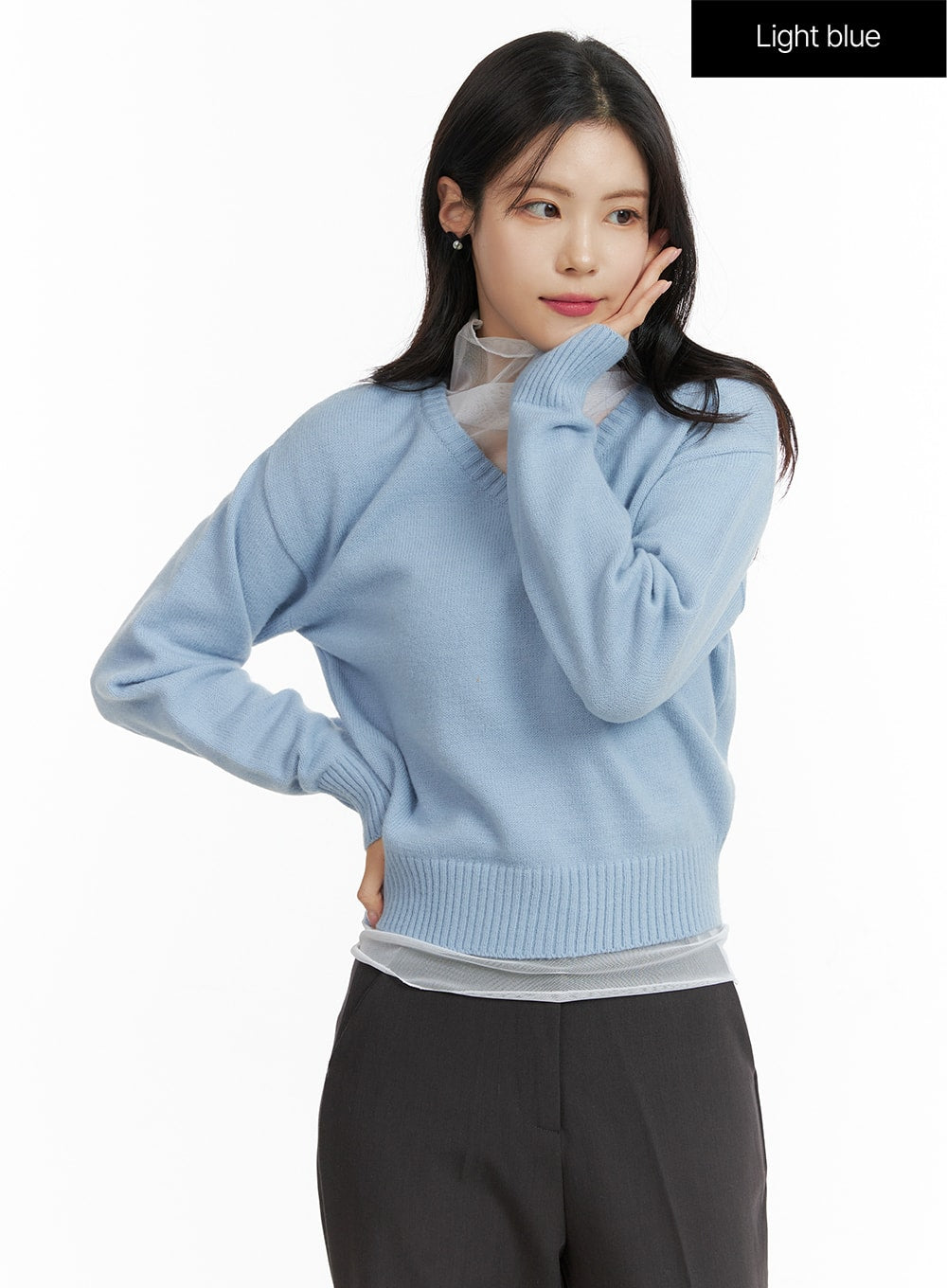 v-neck-knit-sweater-of408 / Light blue