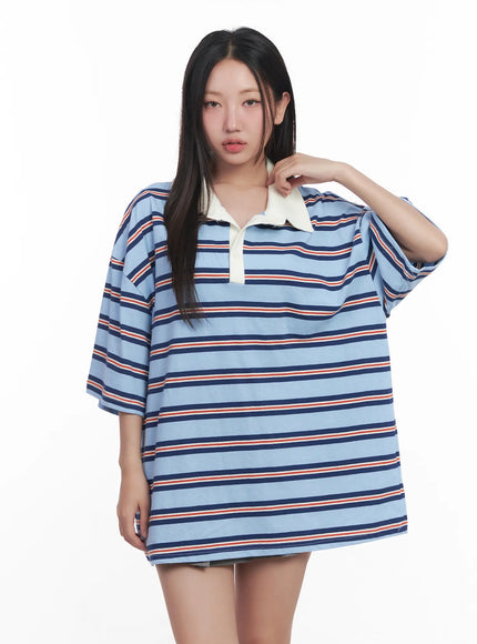 oversized-striped-polo-shirt-cu517 / Light blue