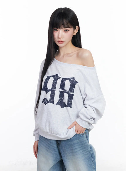 off-shoulder-graphic-sweatshirt-cf518 / Light gray