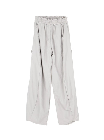 nylon-wide-leg-snap-pants-cy519 / Light gray