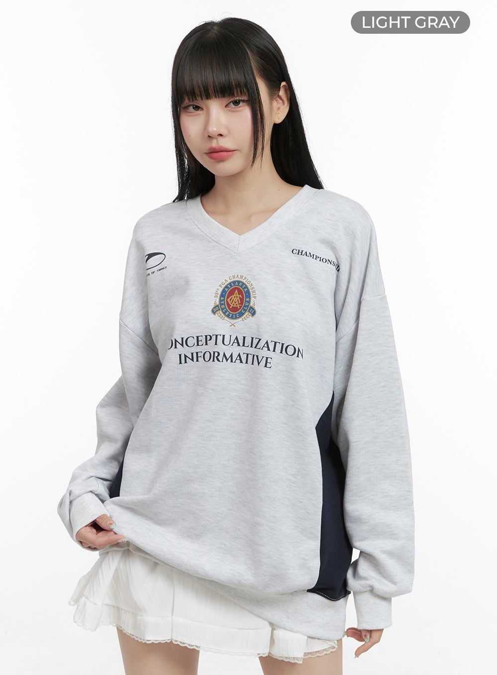 graphic-lettering-crew-neck-sweatshirt-os410 / Light gray