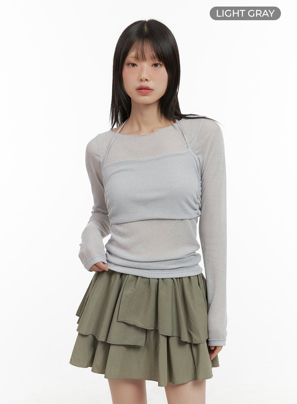 sheer-layered-long-sleeve-top-cg427 / Light gray