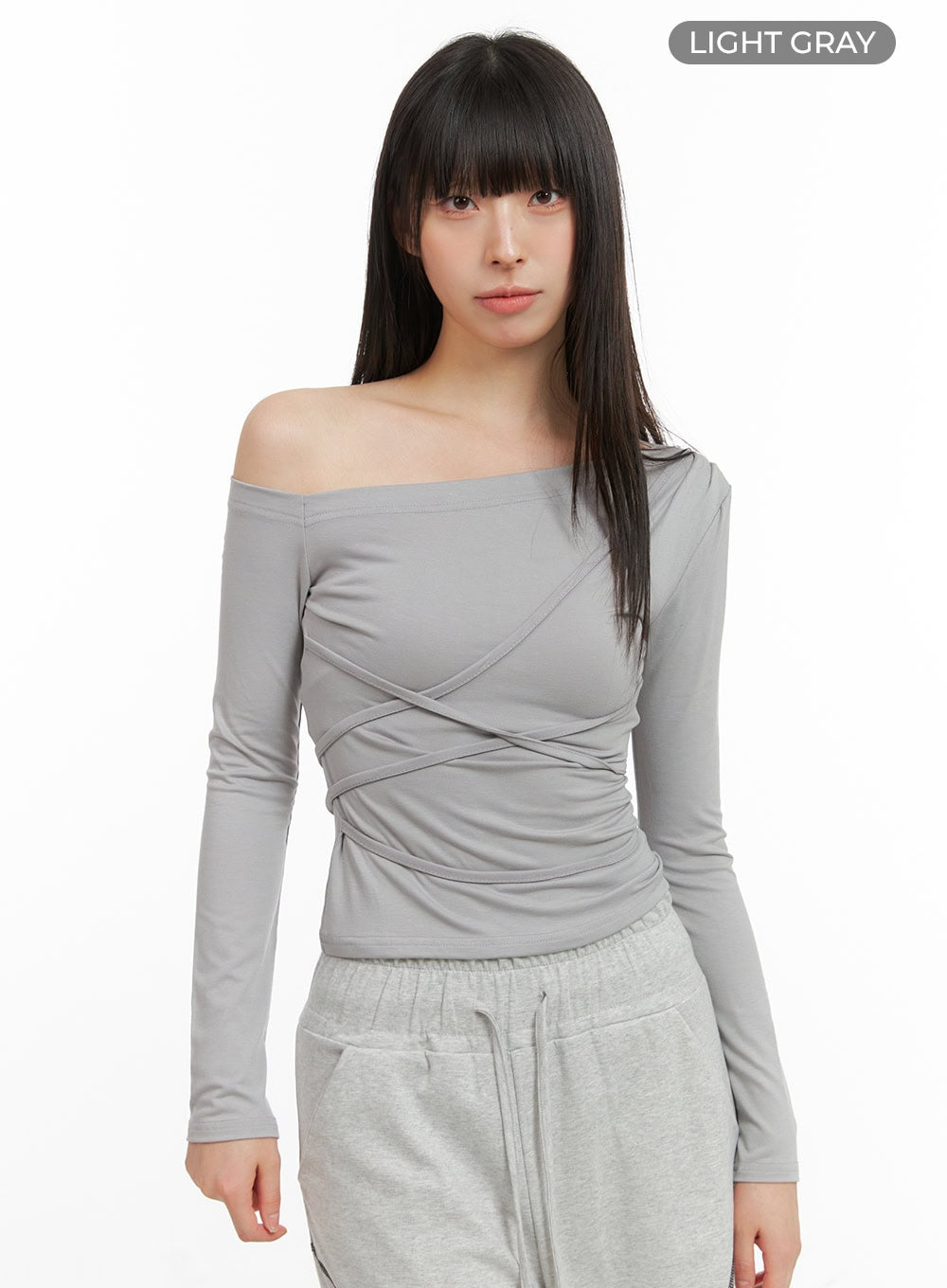 uneven-chic-one-shoulder-crop-top-cg419 / Light gray