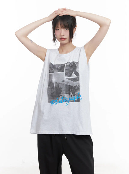 urban-graphic-oversized-tank-top-cu518 / Light gray