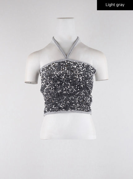 sequin-halter-crop-cd321 / Light gray