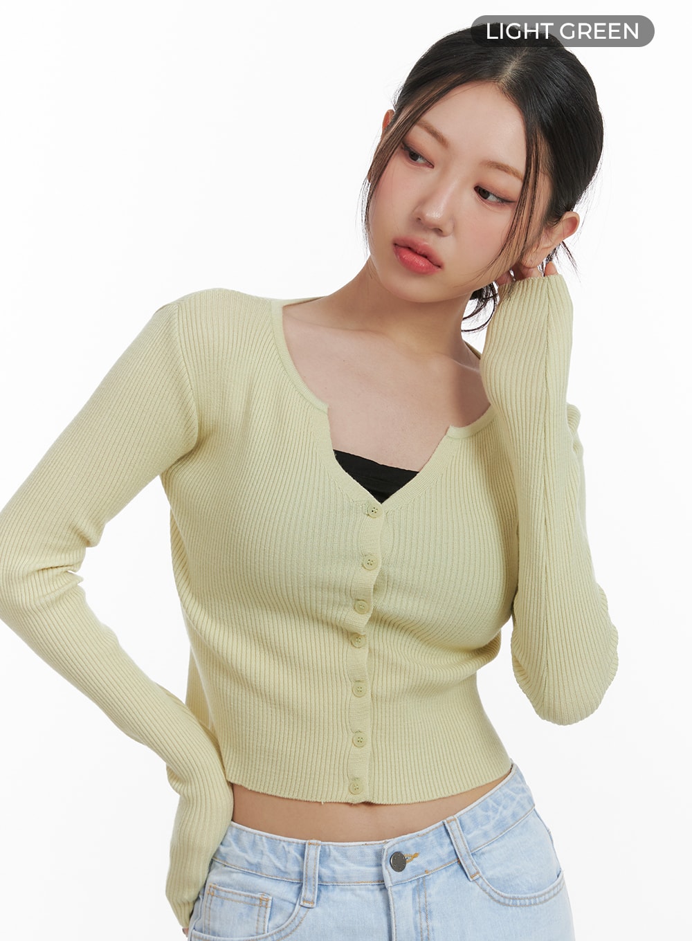basic-cropped-cardigan-oa419 / Light green