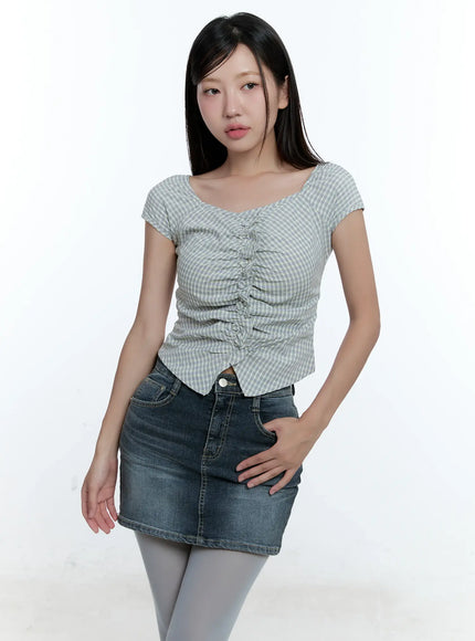 shirred-slim-fit-shirt-cu527 / Light green