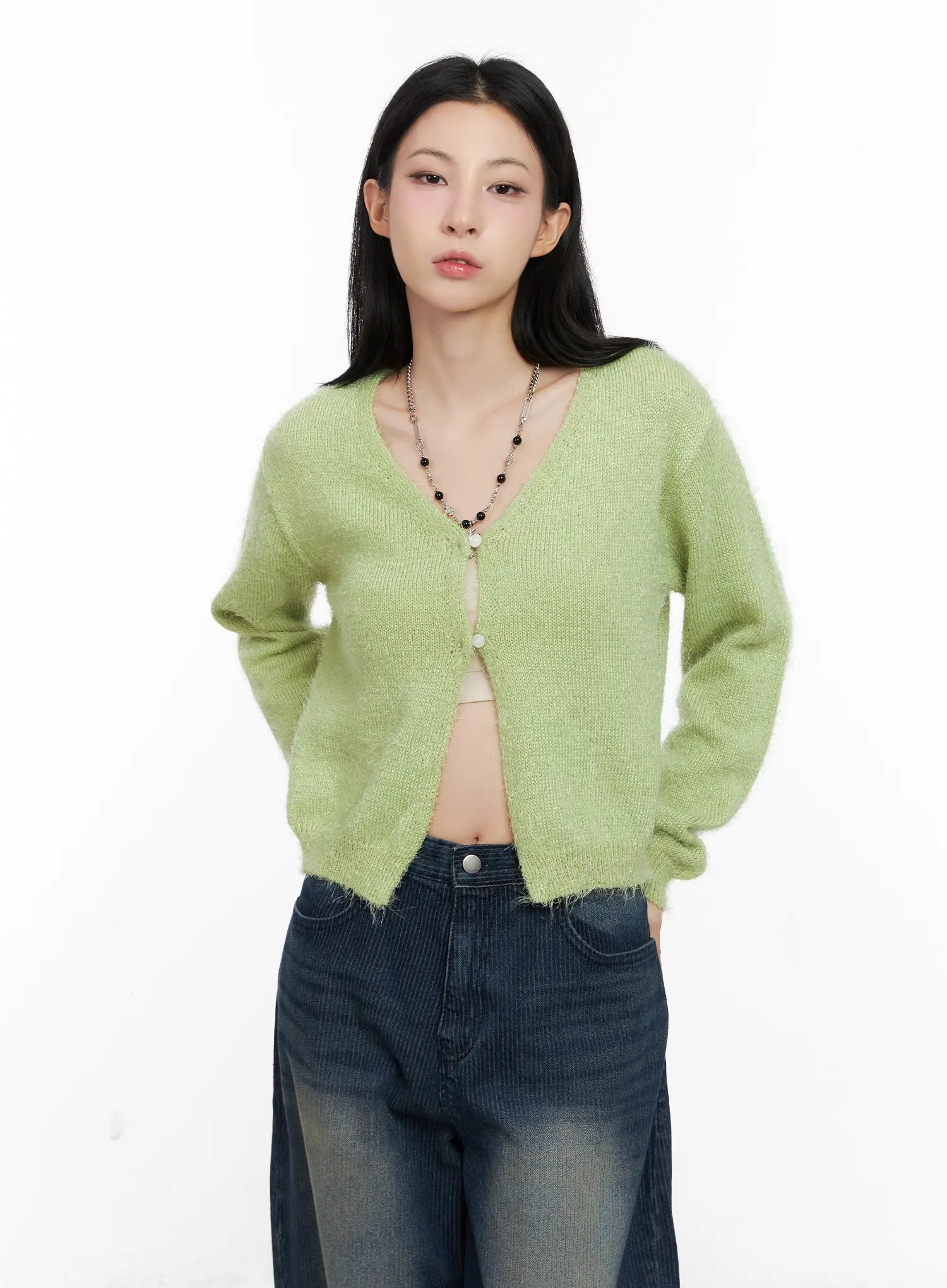 cozy-open-front-knit-cardigan-cg526 / Light green