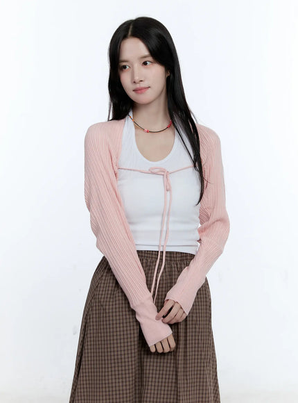 ribbed-bow-tie-knit-bolero-cg514 / Light pink