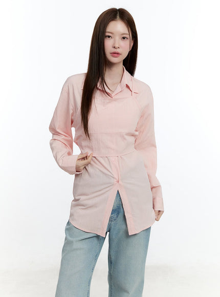 collared-button-up-shirt-cami-set-cm521 / Light pink