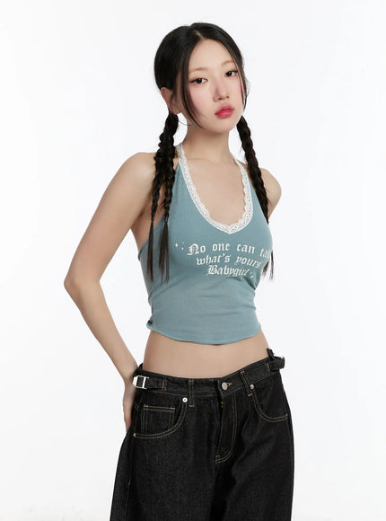 Lace Trim Halter Crop Top CM511