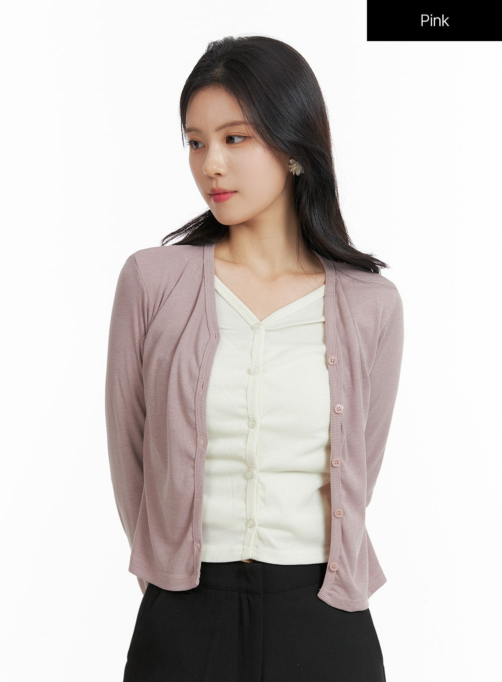 buttoned-layered-cardigan-of415 / Pink