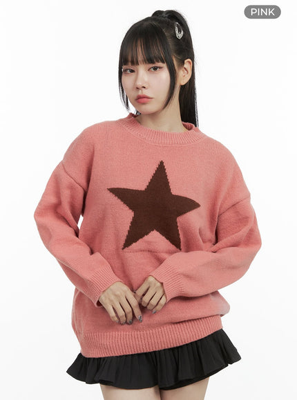 oversized-graphic-knit-sweater-oo401 / Pink