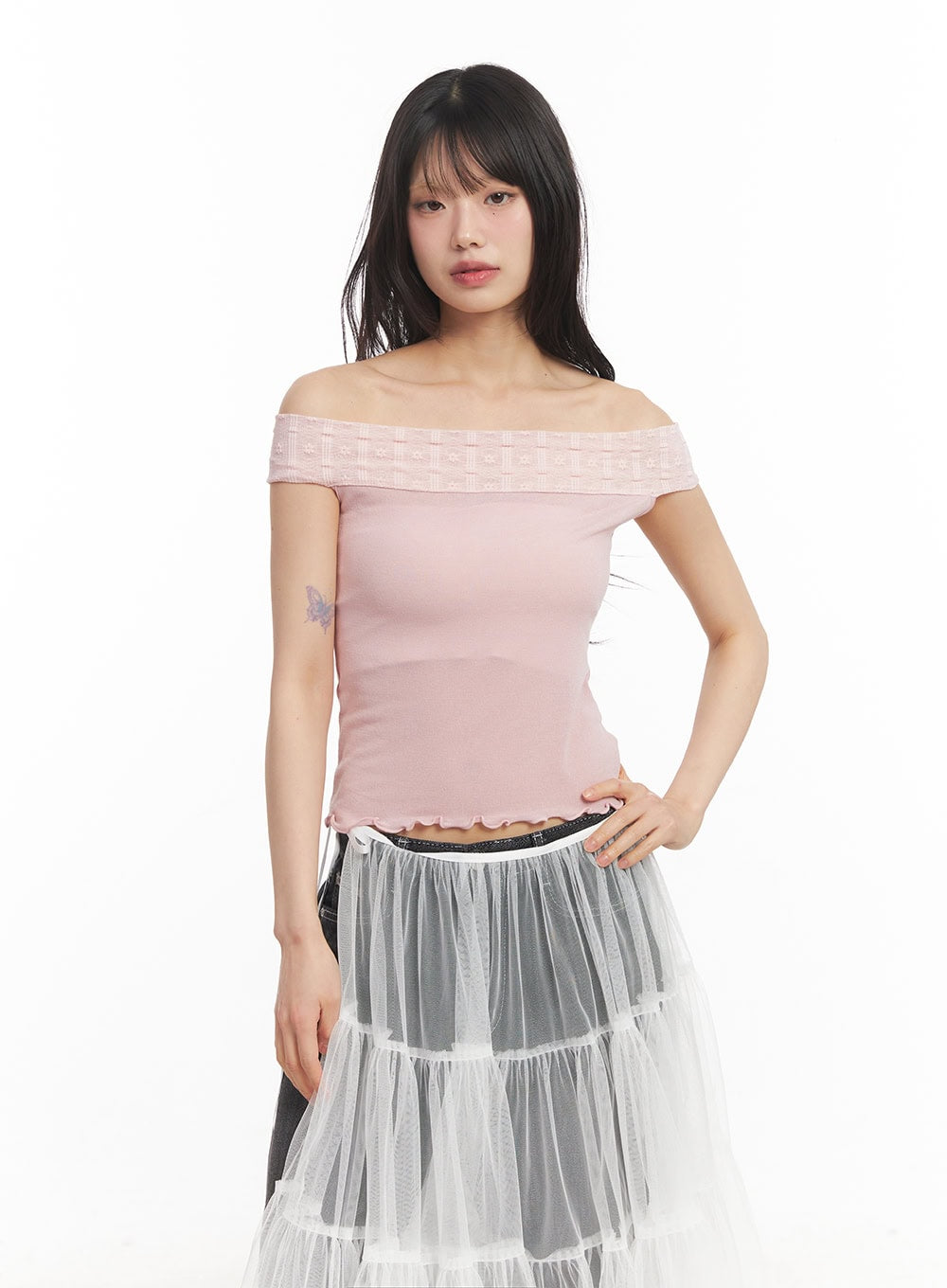 lace-off-shoulder-top-ca523 / Pink