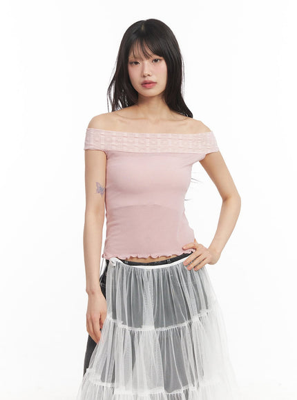 lace-off-shoulder-top-ca523 / Pink