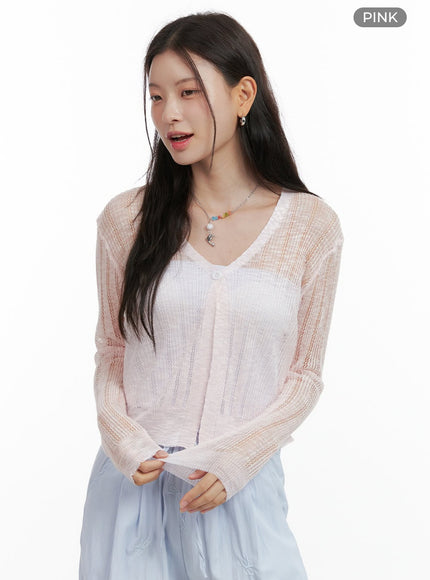 lace-mesh-cardigan-ol416 / Pink
