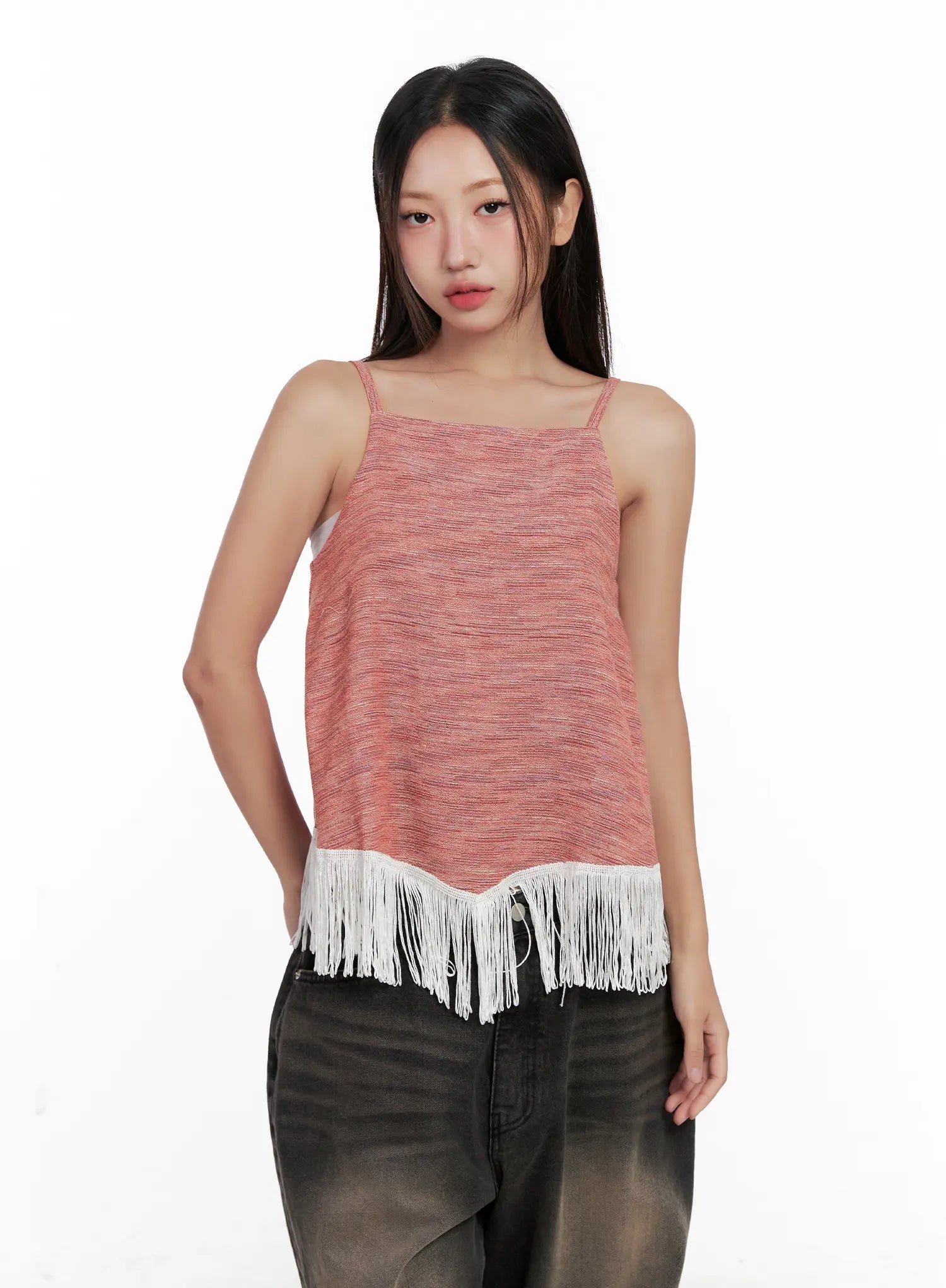 fringe-hem-boho-tank-cl521 / Red
