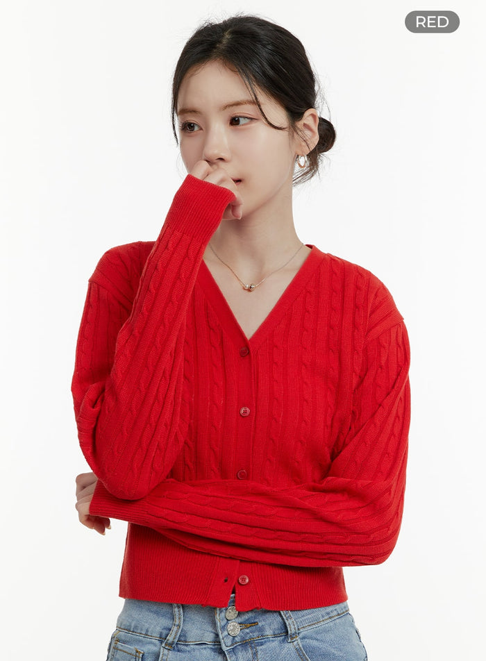 cable-knit-cardigan-oa405 / Red