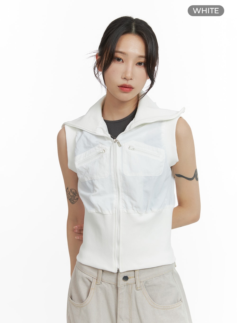 crop-wide-collar-vest-cm426 / White