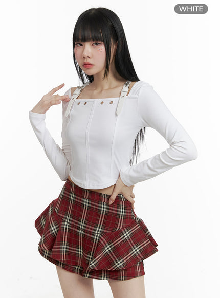 solid-buckle-cropped-long-sleeve-om426 / White