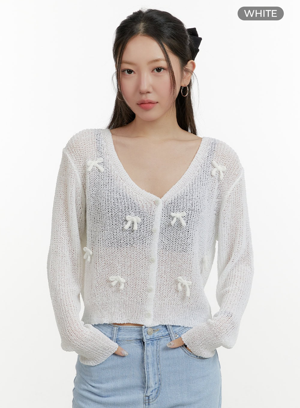 sheer-bowknot-cardigan-oy413 / White