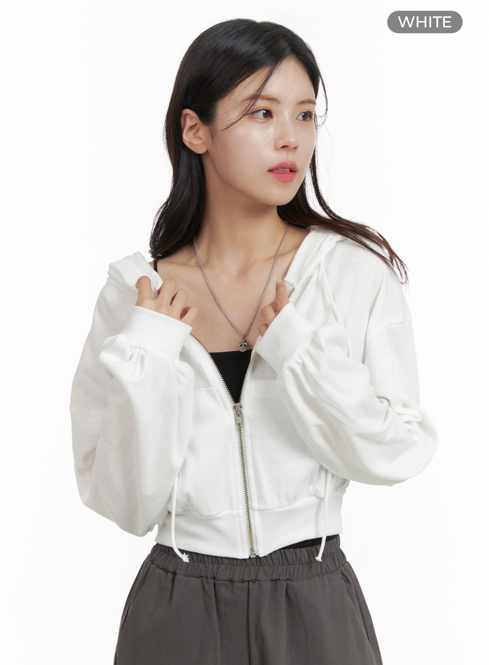 zip-up-crop-hoodie-sweatshirt-oa419 / White