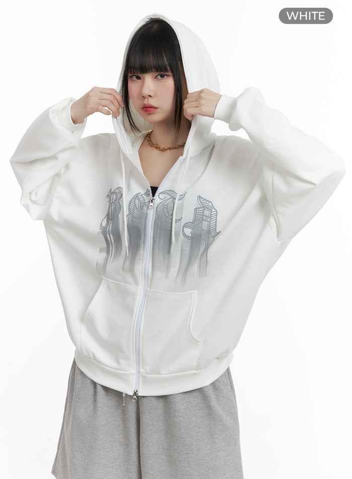 graphic-lettering-oversized-hoodie-jacket-om426 / White