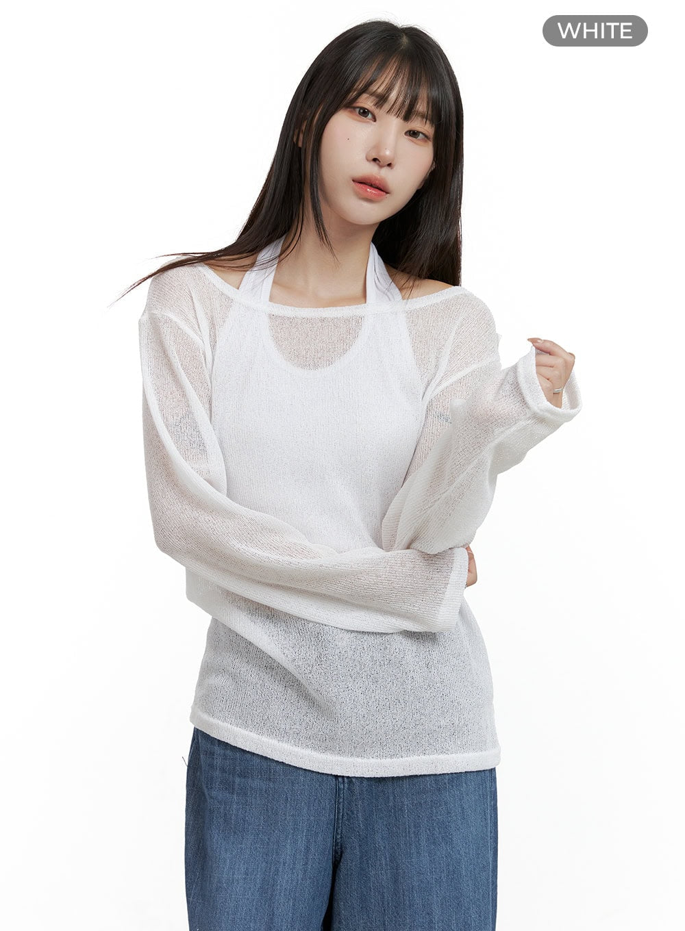 sheer-elegance-long-sleeve-top-cl425 / White